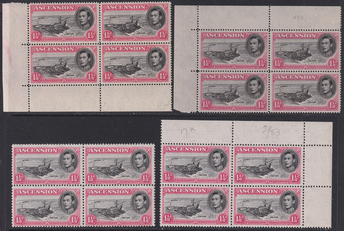 Ascension 1949-53 KGVI 1½d Blocks Selection Mint SG40d SG40f