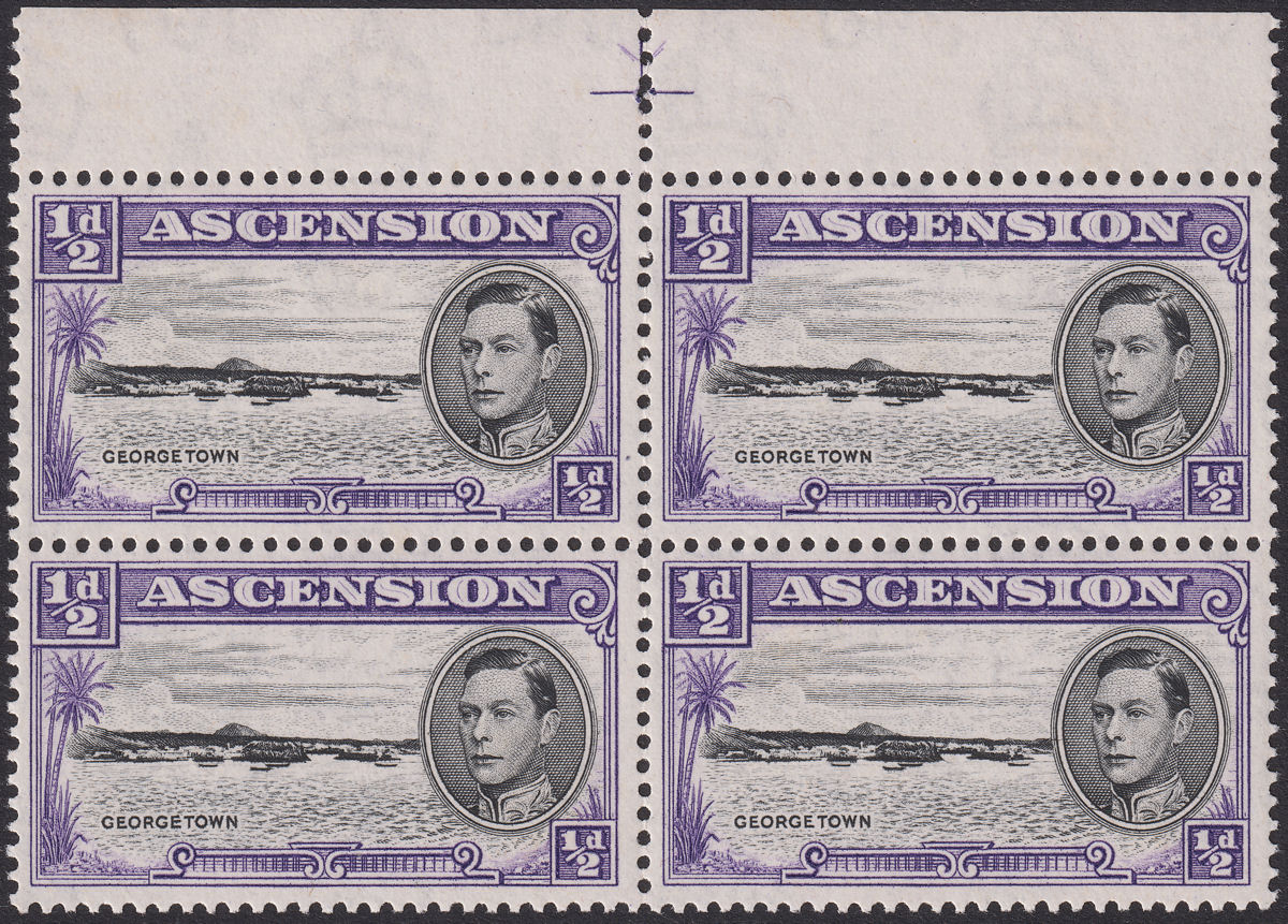 Ascension 1944 KGVI ½d p13 with Long Centre Bar to E Variety Mint SG38ba cat £90