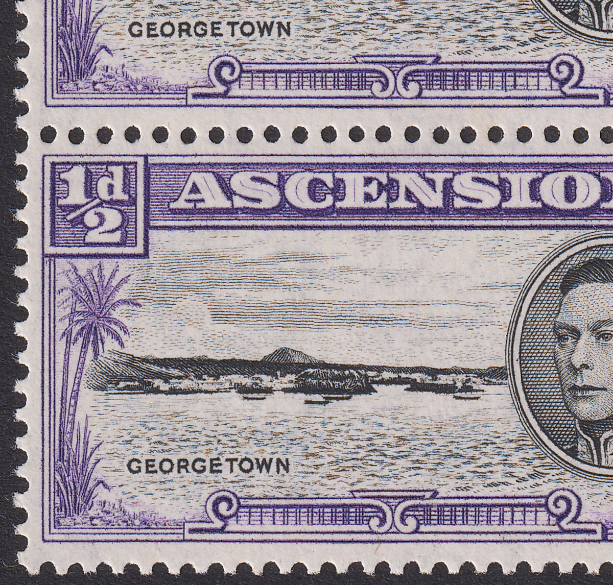 Ascension 1944 KGVI ½d p13 with Long Centre Bar to E Variety Mint SG38ba cat £90