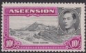 Click for more photos and details Ascension 1944 KGVI Three Sisters 10sh Black and Bright Purple p13 Mint SG47b