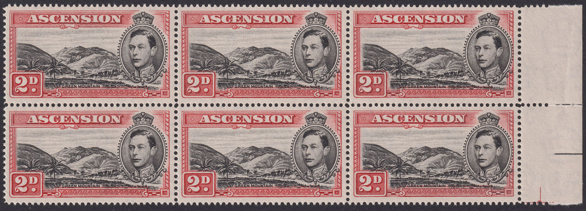 Ascension 1949 KGVI 2d Scarlet w Mountaineer Flaw Variety Mint SG41ca c£300 oxid