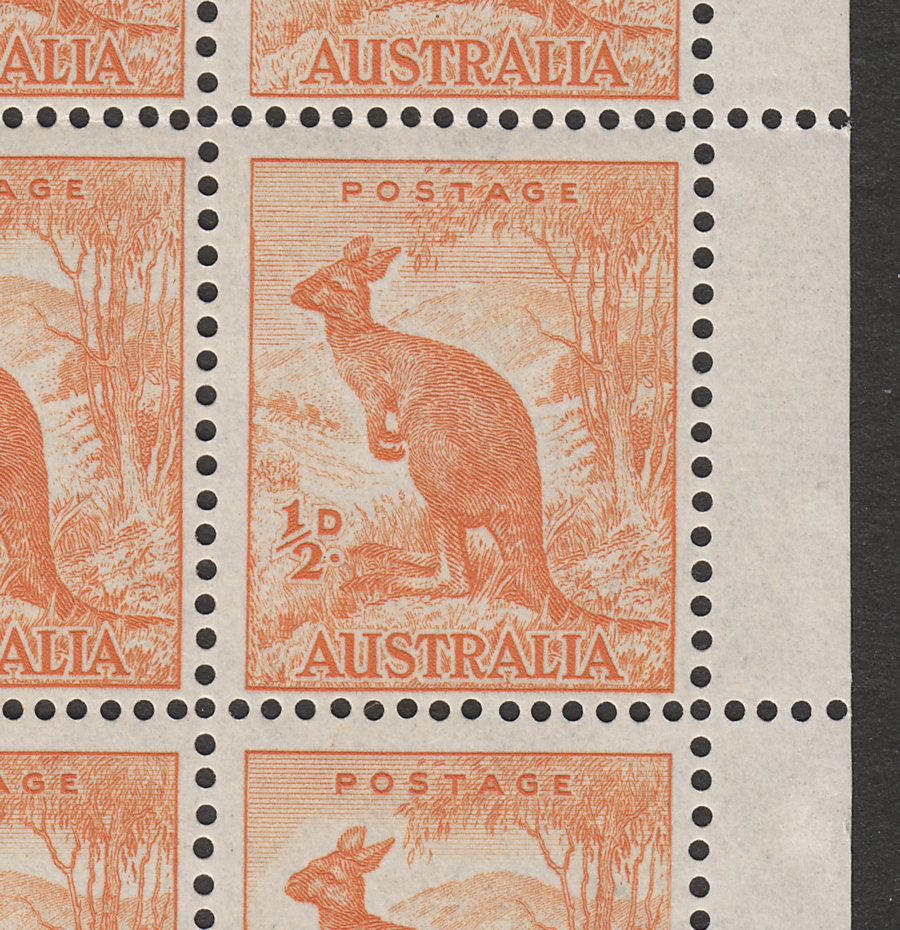 Australia 1949 Kangaroo ½d Pane with Sky Retouch Mint SG228b