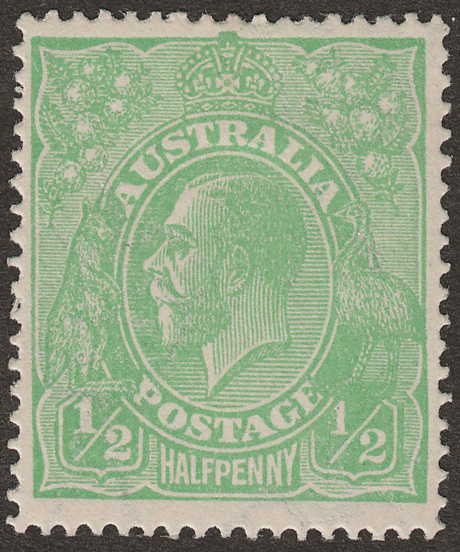 Australia 1918 KGV ½d Green with Variety Thin Fraction Mint SG48a