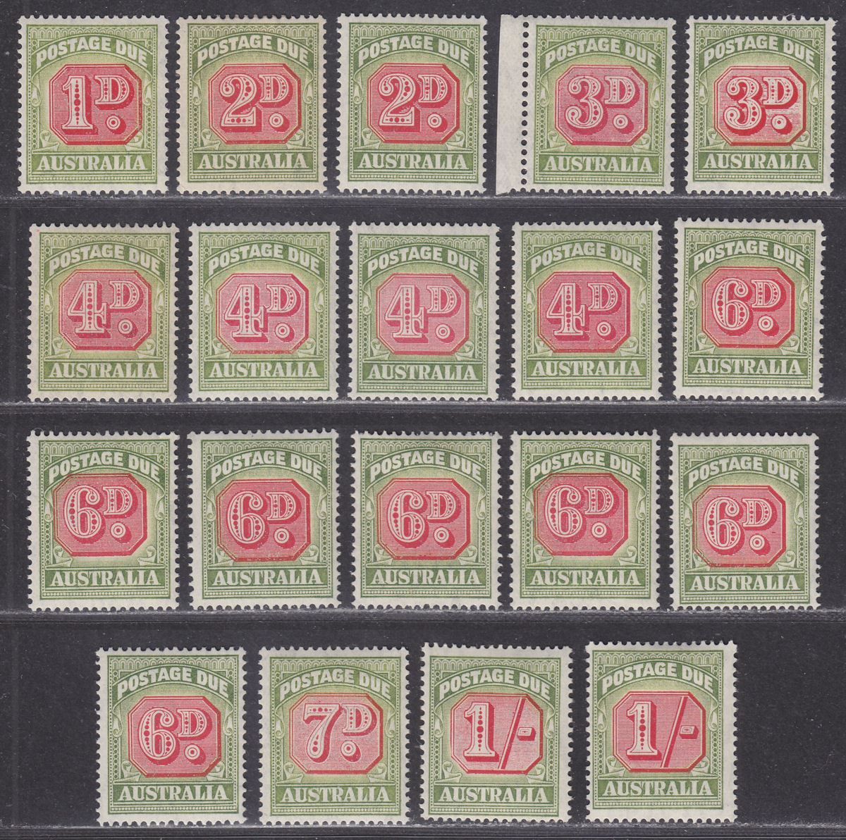 Australia 1946 KGVI Postage Due Selection to 1sh Mint