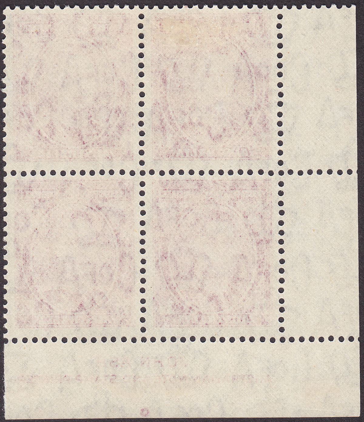 Australia 1943 KGVI 1sh4d Deep Magenta Imprint Block of 4 Mint SG175a