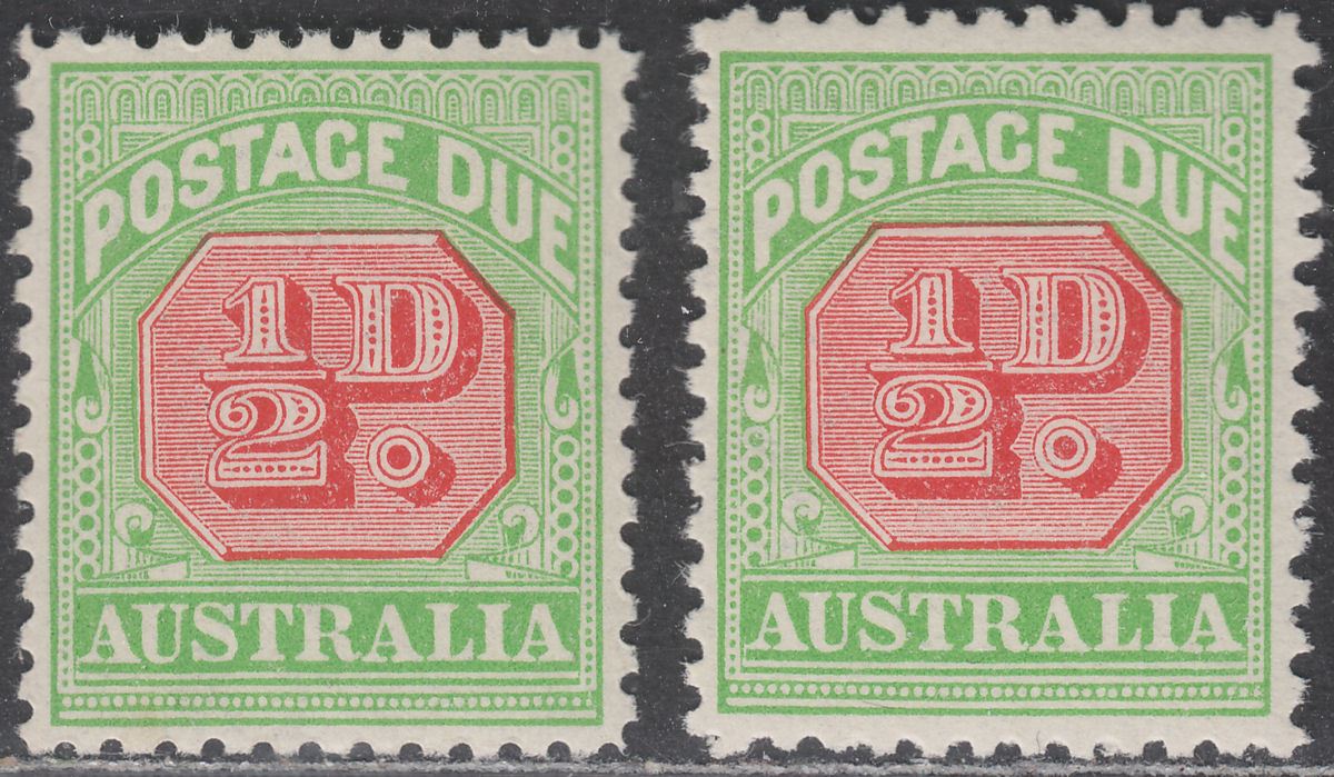Australia 1914 KGV Postage Due ½d wmk varieties p11 Mint SG D77-77a cat ...