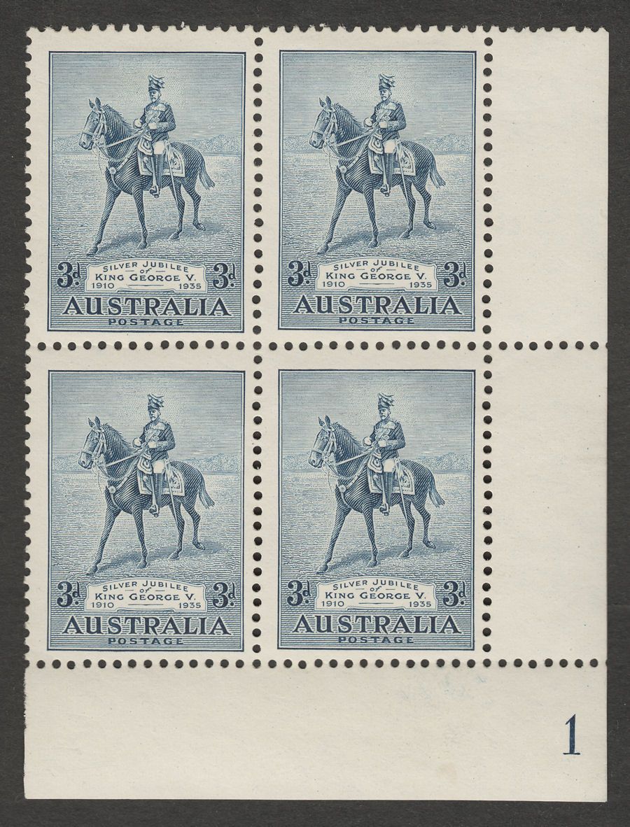 Australia 1935 King George V Silver Jubilee 3d Mint Plate Block