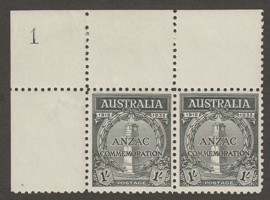 Australia 1935 KGV 1sh Anzac Plate 1 Pair Mint SG155