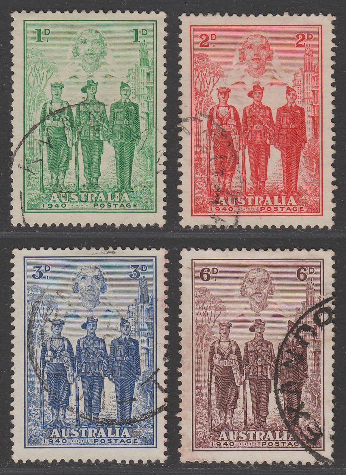 Australia 1940 KGVI Imperial Forces AIF Set Used SG196-199 cat £40 some faults
