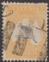 Click for more photos and details Australia 1932 KGV Roo 5sh Grey and Yellow wmk CofA Used SG135 cat £20 perf flt