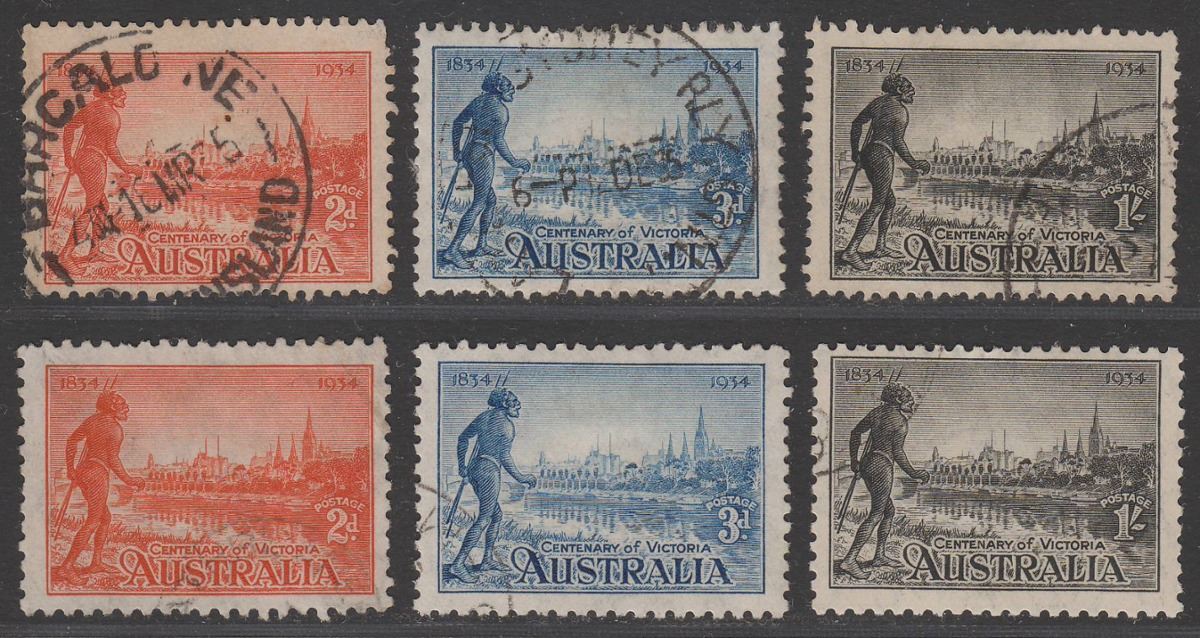 Australia 1934 KGV Centenary of Victoria p10½, p11½ Sets Used SG147-149a cat £56