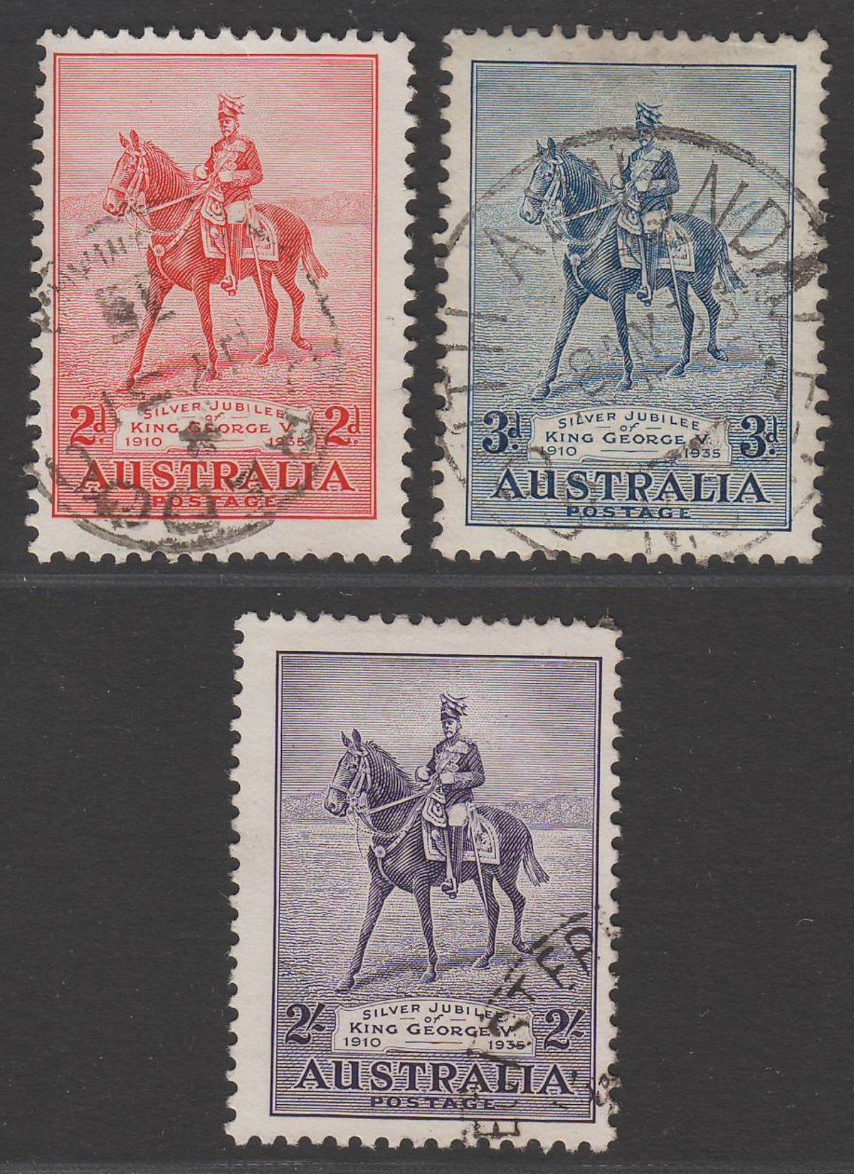 Australia 1935 KGV Silver Jubilee Set Used SG156-158 cat £55 the 3d faulty