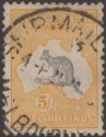 Click for more photos and details Australia 1932 KGV Roo 5sh Grey and Yellow wmk CofA Used SG135 cat £20