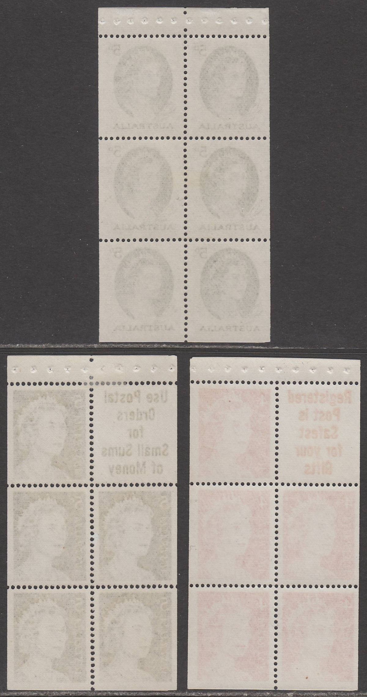 Australia 1963-67 QEII 5d, 4c, 5c Booklet Panes Mint SG354a SG385a-386ca cat £46