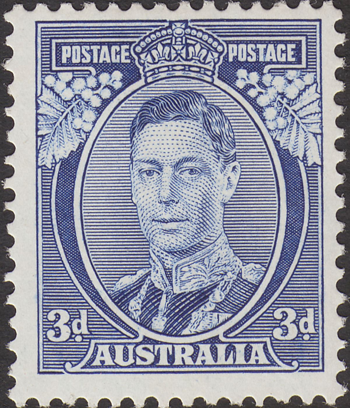 Australia 1937 KGVI 3d Blue Die I Mint SG168 cat £65