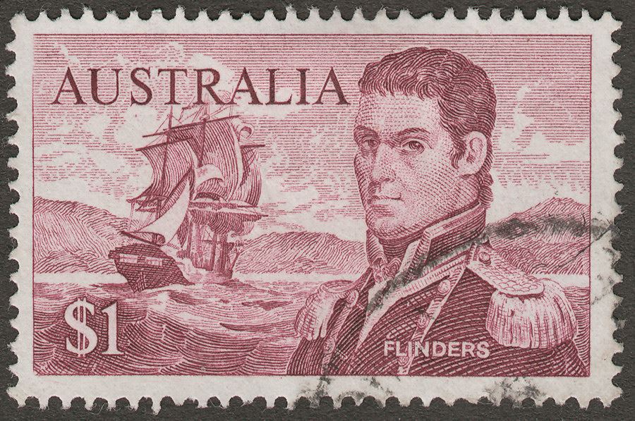 Australia 1966 QEII Flinders $1 Brown-Purple w Missing Top Left Frame Used SG401