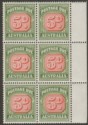 Australia 1959 QEII Postage Due 5d Die II Mint Block w Scratch Variety SG D136a