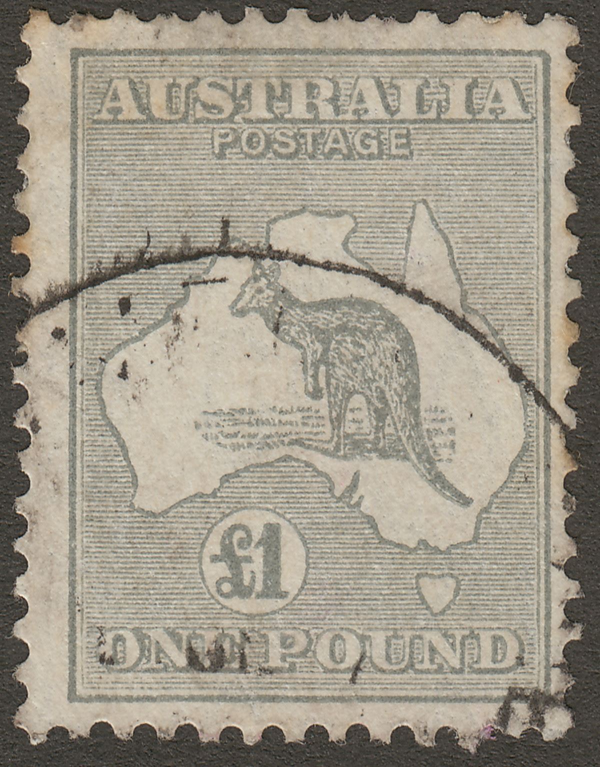 Australia 1935 KGV Roo £1 Grey wmk CofA Used SG137 cat £275 w small faults