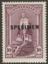 Click for more photos and details Australia 1937 KGVI Robes 10sh Dull Purple w SPECIMEN Overprint SG177s sm faults