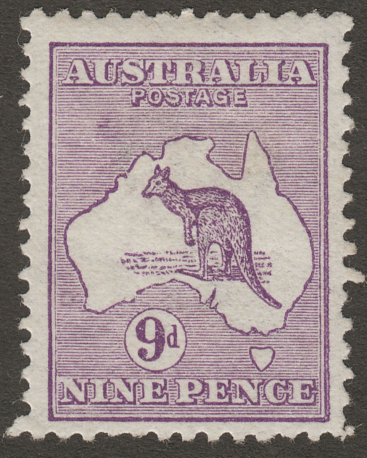 Australia 1913 KGV Roo 9d Violet wmk Wide Crown Mint SG10 cat £80 with tiny thin