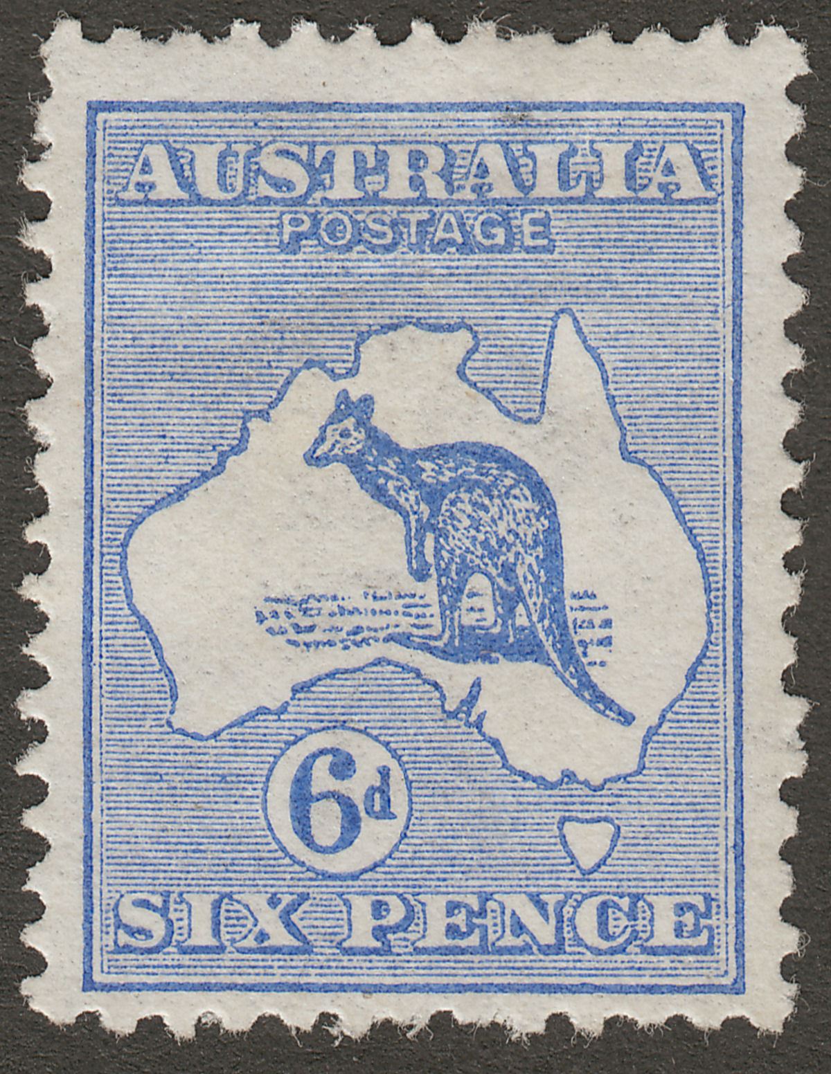 Australia 1913 KGV Roo 6d Ultramarine wmk Wide Crown Mint SG9 cat £75 with thin
