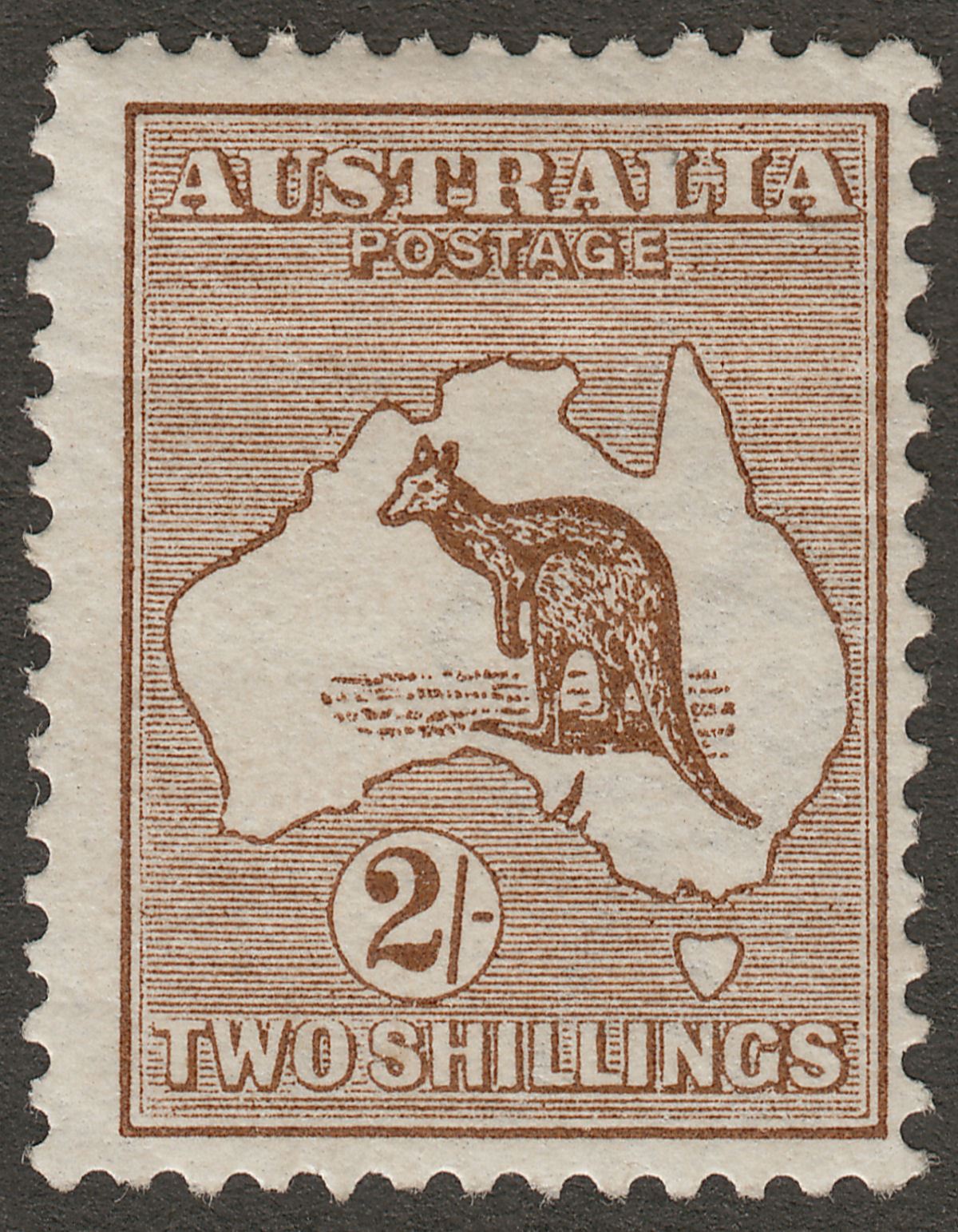 Australia 1913 KGV Roo 2sh Brown wmk Wide Crown Mint SG12 cat £275 adhesion