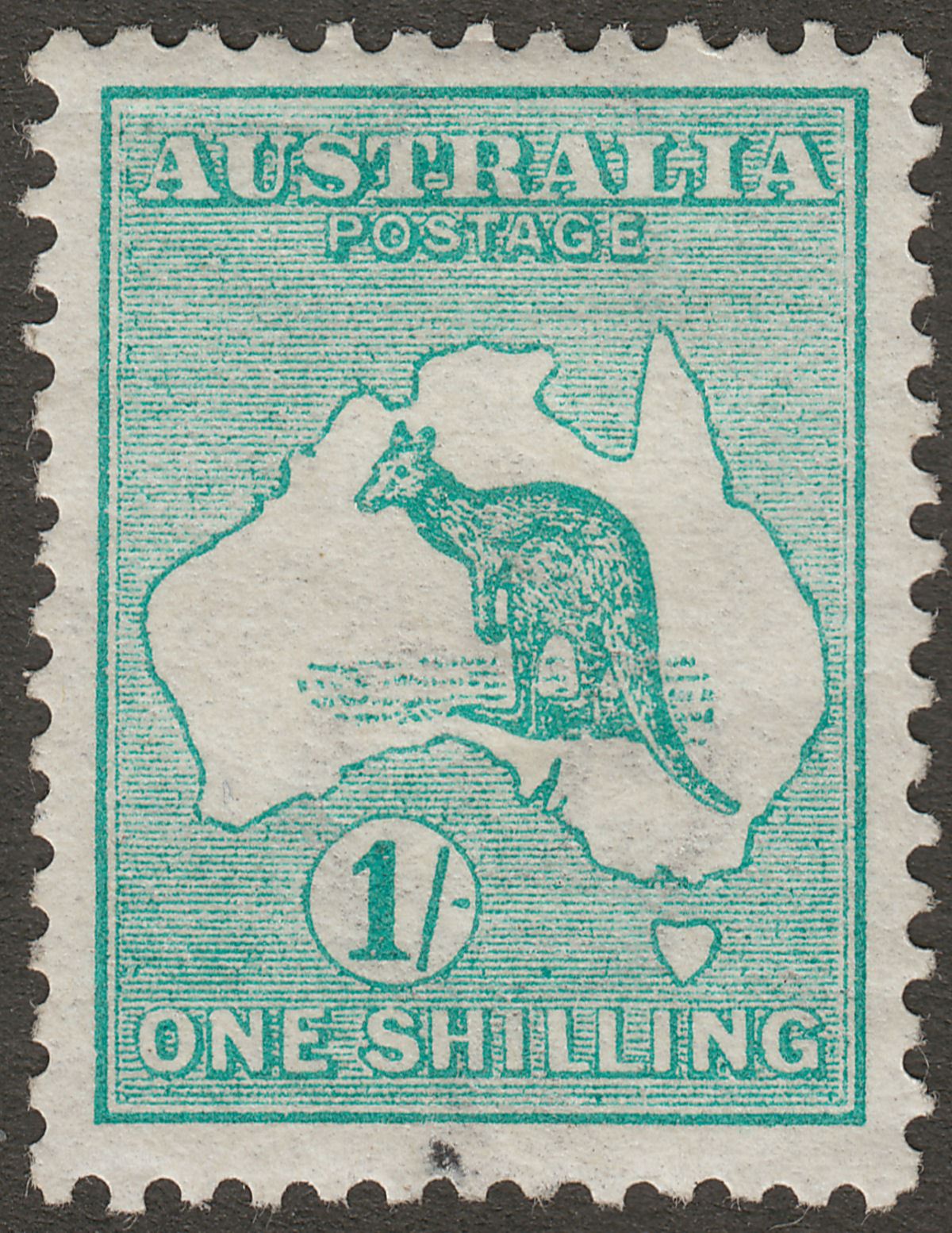 Australia 1913 KGV Roo 1sh Emerald wmk Wide Crown Mint SG11 cat £85 with mark