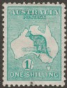 Click for more photos and details Australia 1913 KGV Roo 1sh Emerald wmk Wide Crown Mint SG11 cat £85 with mark