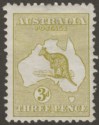 Click for more photos and details Australia 1913 KGV Roo 3d Yellow-Olive Die I wmk Wide Crown Mint SG5c cat £85