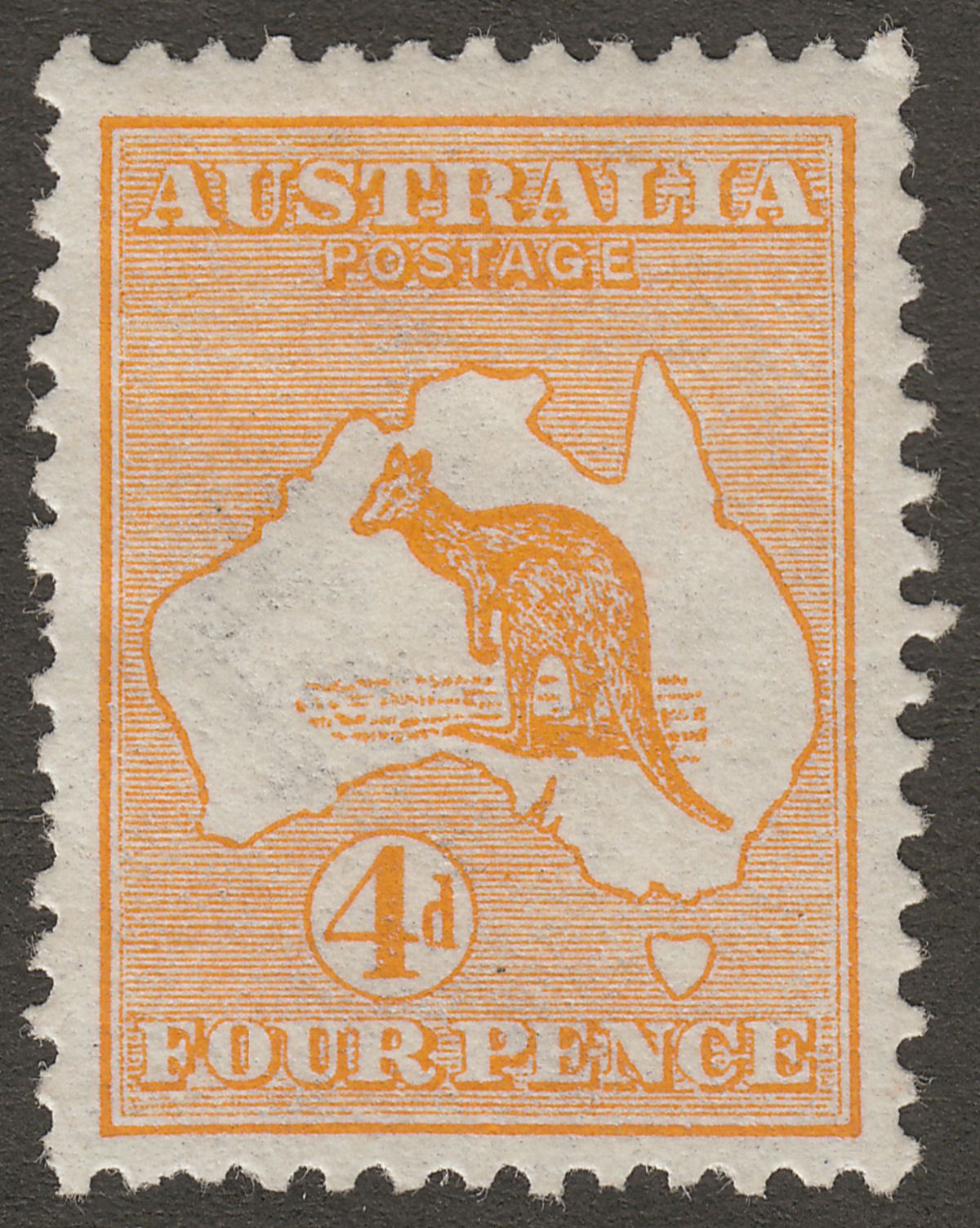Australia 1913 KGV Roo 4d Orange wmk Wide Crown Mint SG6 cat £95