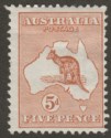 Click for more photos and details Australia 1913 KGV Roo 5d Chestnut wmk Wide Crown Mint SG8 cat £85