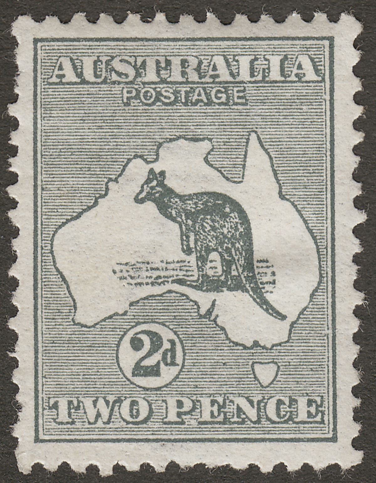 Australia 1913 KGV Roo 2d Grey wmk Wide Crown Mint SG3 cat £55 perf faults