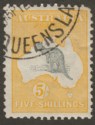 Click for more photos and details Australia 1913 KGV Roo 5sh Grey and Yellow wmk Wide Crown Used SG13 cat £200
