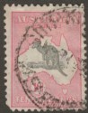 Click for more photos and details Australia 1932 KGV Roo 10sh Grey and Pink wmk CofA Used SG136 cat £150 short cor