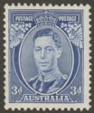 Click for more photos and details Australia 1937 KGVI 3d Blue Die I UM Mint SG168 cat £65 MNH