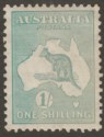 Click for more photos and details Australia 1929 KGV Roo 1sh Blue-Green wmk Sm Multi Mint SG109 c£55 poor colour