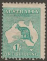 Click for more photos and details Australia 1913 KGV Roo 1sh Emerald wmk Wide Crown Mint SG11 cat £90 off centre