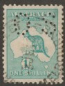 Click for more photos and details Australia 1915 KGV Roo 1sh OS Perf wmk Pointed Crown Used SG O35 cat £130