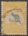 Click for more photos and details Australia 1929 KGV Roo 5sh Grey and Yellow wmk Small Multi Used SG111 cat £110