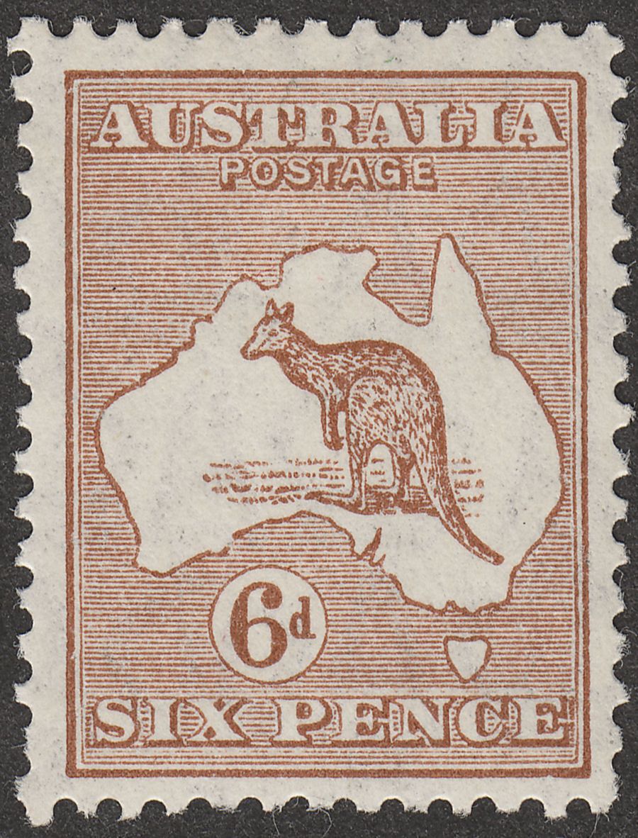 Australia 1929 KGV Roo 6d Chestnut wmk Small Multi Mint SG107