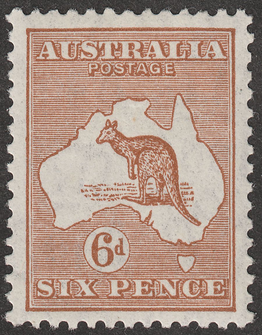 Australia 1932 KGV Roo 6d Chestnut wmk CofA Mint SG132