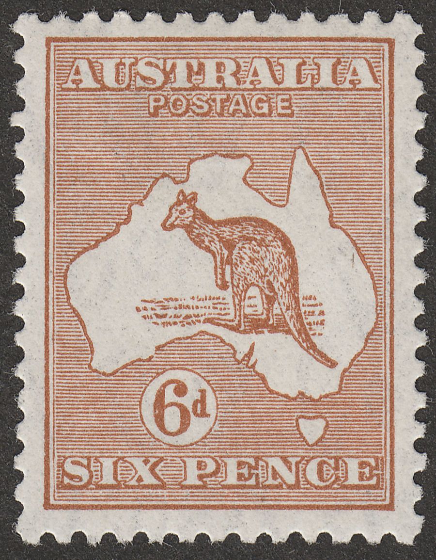 Australia 1932 KGV Roo 6d Chestnut wmk CofA Mint SG132