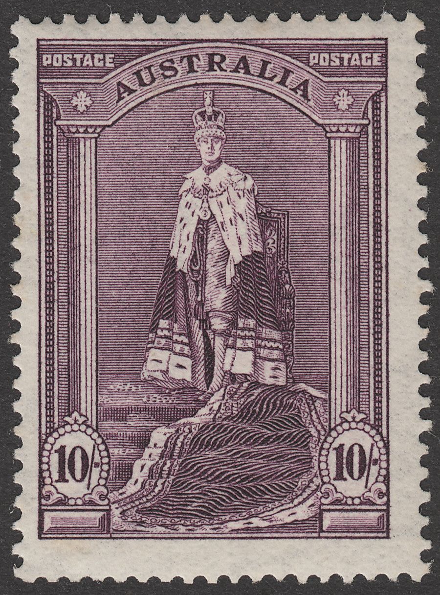 Australia 1948 KGVI Robes 10sh Dull Purple on Ordinary Paper Mint SG177a