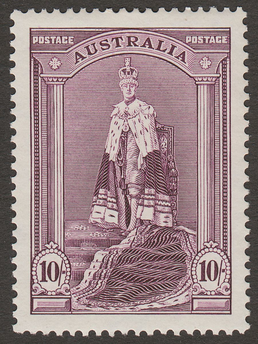 Australia 1937 KGVI Robes 10sh Dull Purple on Chalky Paper Mint SG177