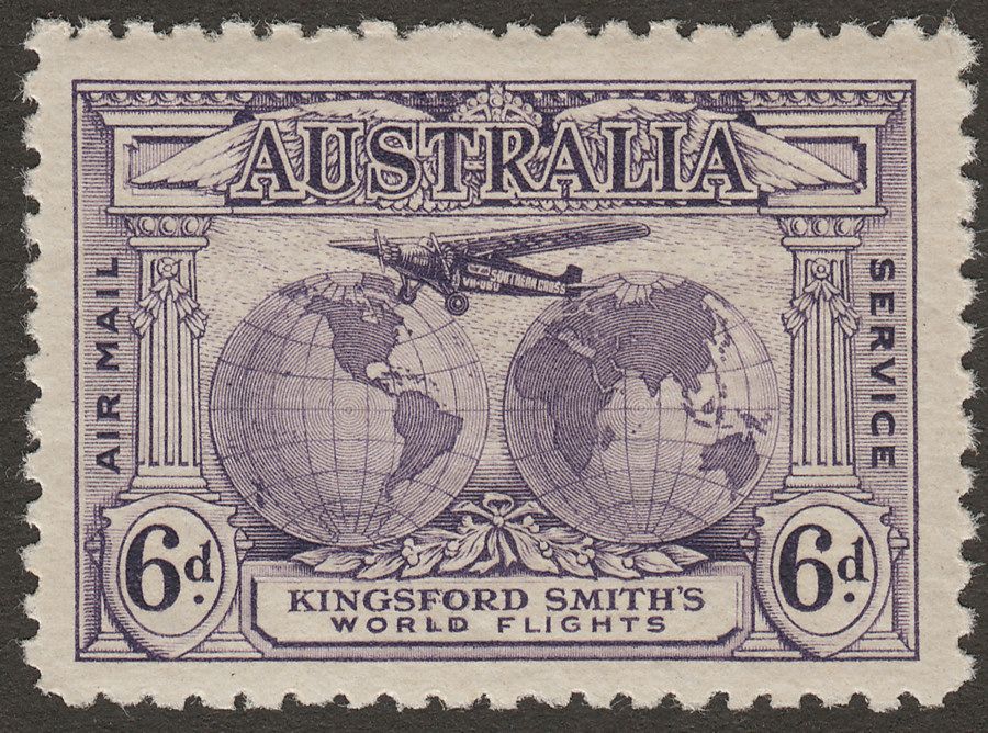 Australia 1931 KGV Kingsford Smith's Flights 6d Violet with Re-entry Mint SG123a
