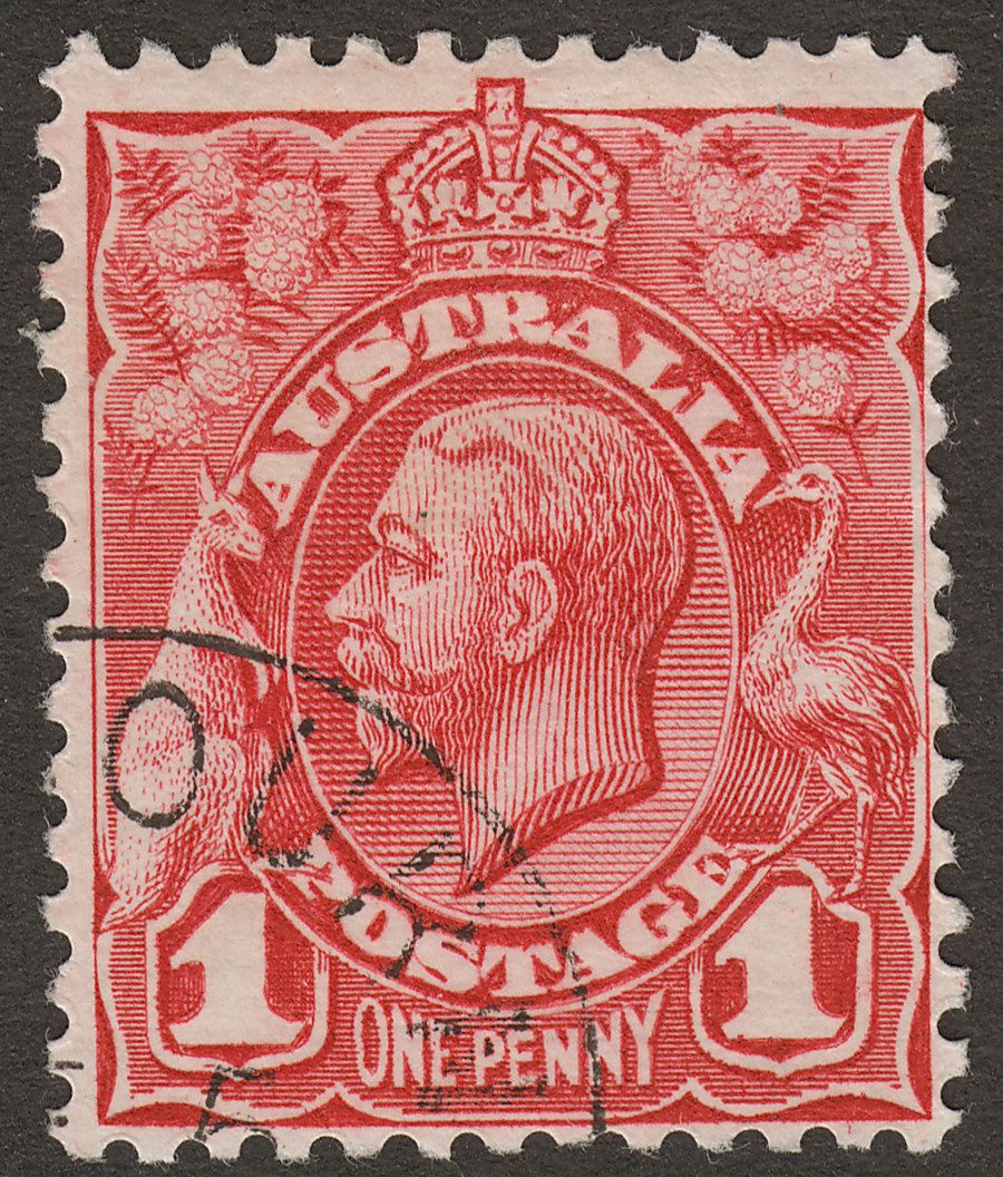 Australia 1913 KGV Engraved 1d Red w DE 5 1913 Presentation / UPU CTO Used SG17