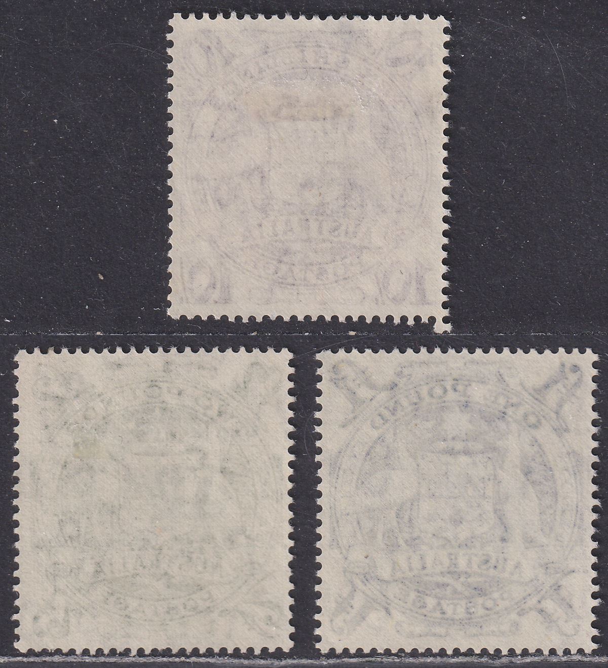 Australia 1949-50 KGVI Coat of Arms 10sh, £1, £2 Mint SG224b-224d cat £140