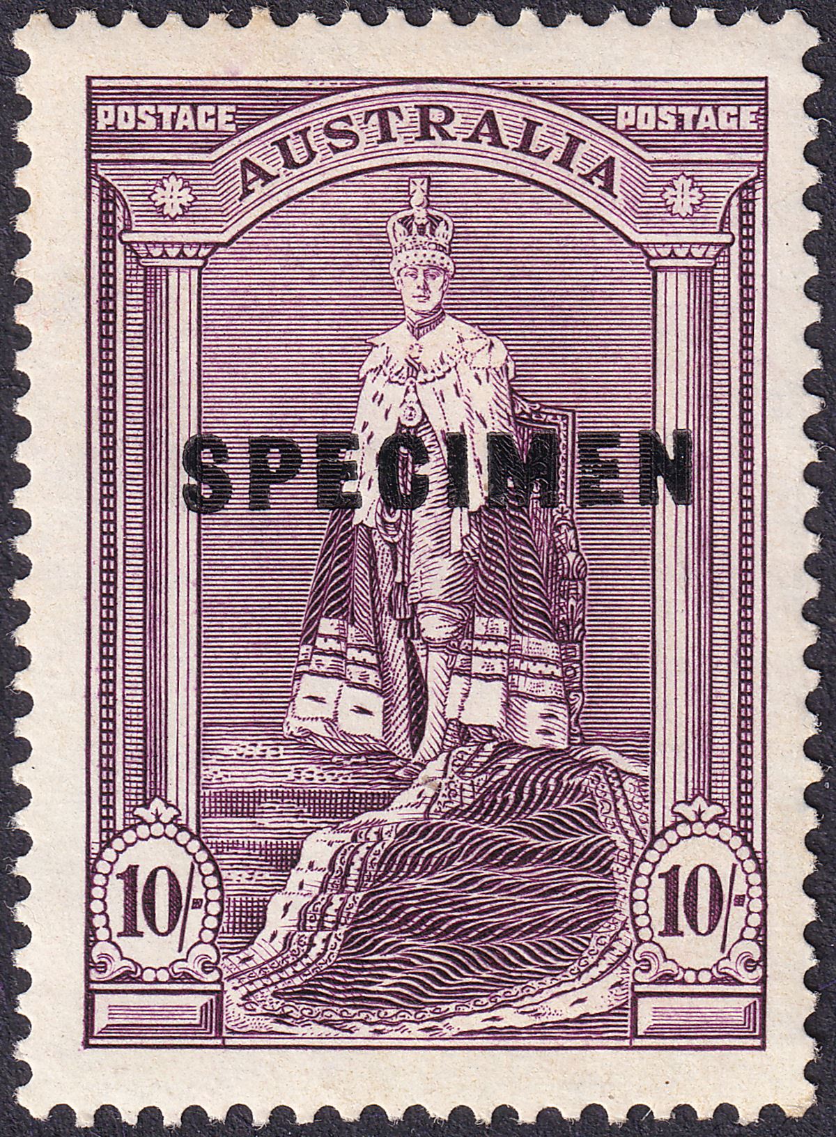 Australia 1937 KGVI SPECIMEN Overprint Robes 10sh Dull Purple Mint SG177s cat£35