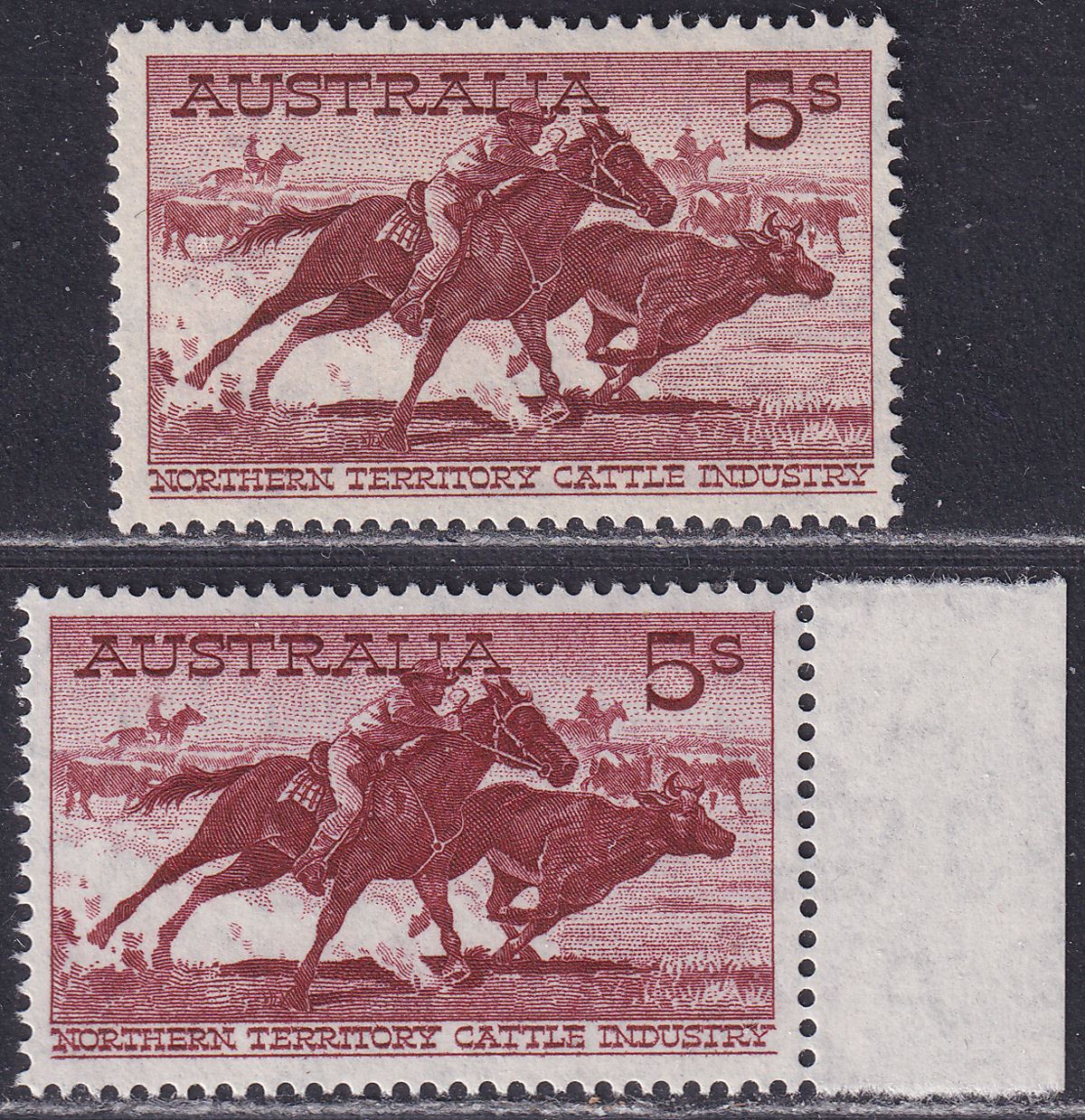 Australia 1961-64 QEII Stockman 5sh x2 inc White Paper Mint SG327-327a cat £110
