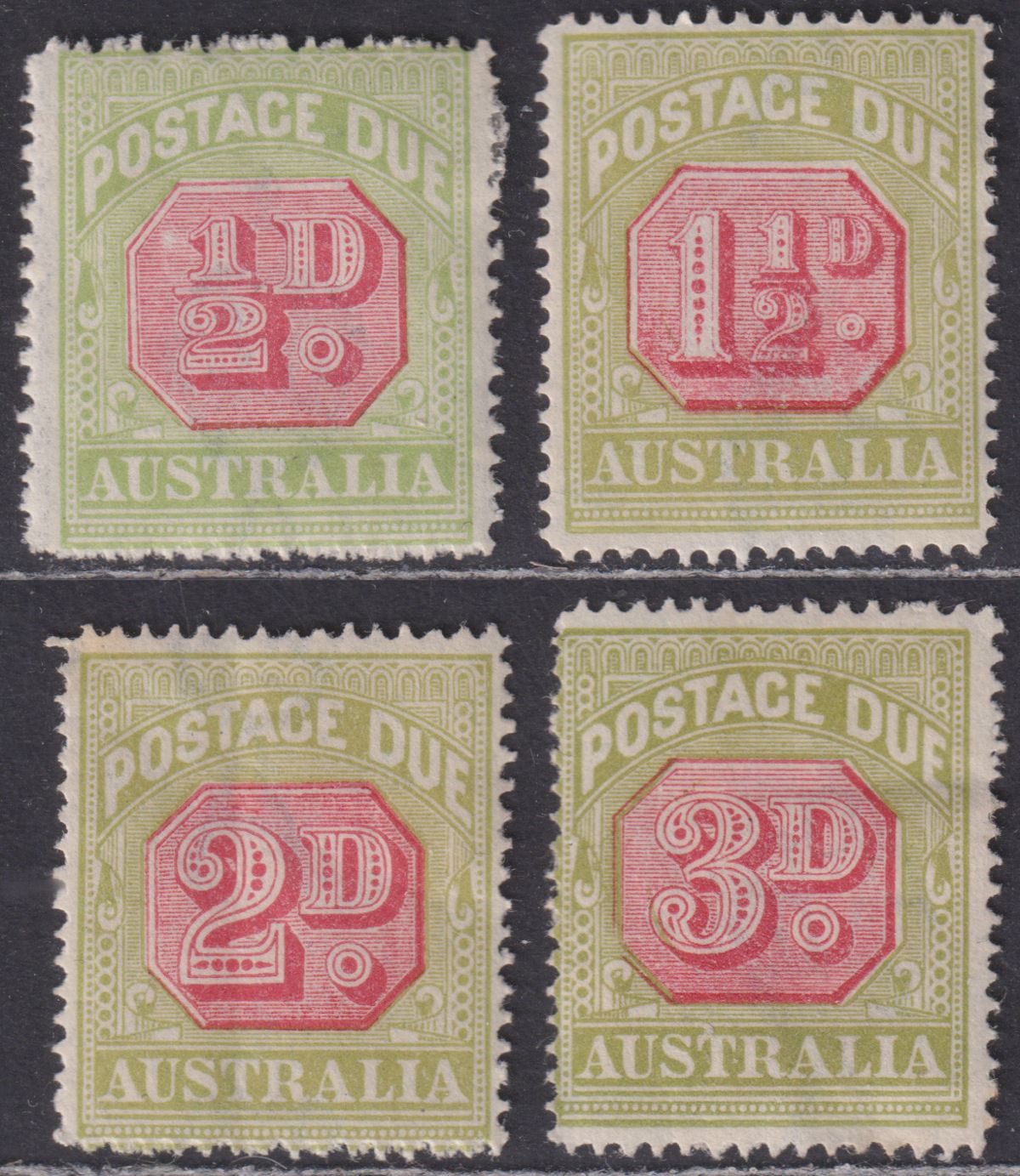 Australia 1922 KGV Postage Due wmk Narrow Crown Part Set to 3d Mint - faulty
